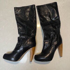 EUC Loeffler Randall Black Textured Leather Boots. Size 9.5